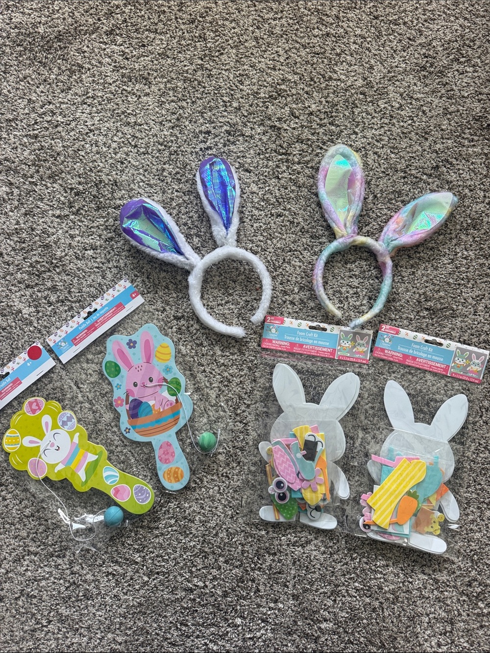 Easter Item Bundle - paddle ball set (2), bunny ears (2), foam craft kit (2)